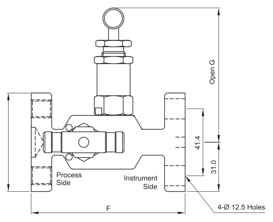 BMT SUPERLOK SM3VDF three-valve manifold, horizontal dual-flange direct mounting; manufacturer catalog illustration.