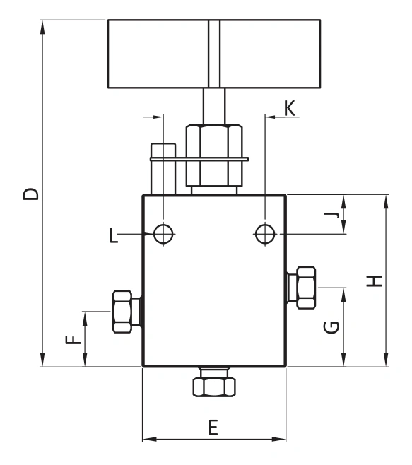BMT SUPERLOK SHNV Three-way, two pressure connections body pattern.