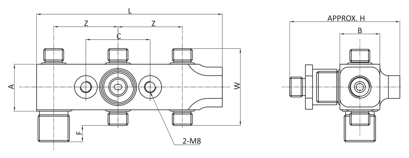 BMT SUPERLOK SMFCV six-port manifold drawing.