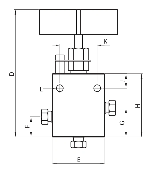 BMT SUPERLOK SMNV Three-way, two pressure connections body pattern.