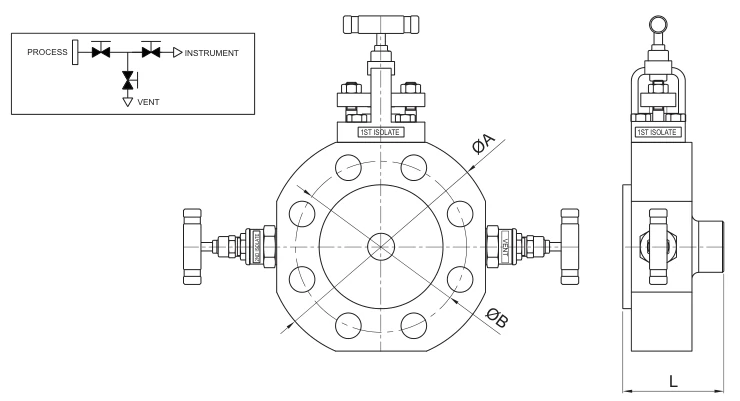 BMT SUPERLOK MF1V4 monoflange family drawing; catalog bonnet arrangement shown.