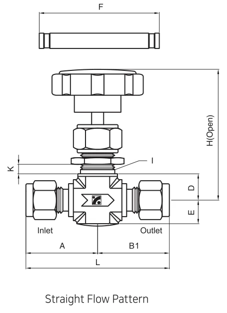 BMT SUPERLOK SINV straight needle valve with tube fittings; manufacturer catalog illustration.