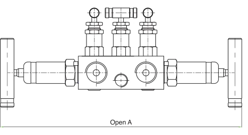 BMT SUPERLOK SM5V five-valve manifold, horizontal remote mounting; manufacturer catalog illustration.