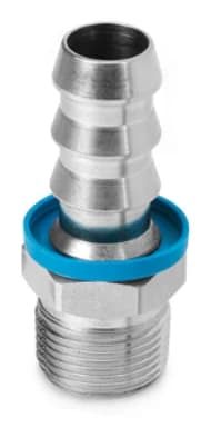 BMT SUPERLOK push-on hose barb to male-thread connector with blue stop collar.