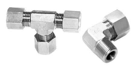 BMT SUPERLOK JIS B2351 bite-type tee and elbow tube fittings.