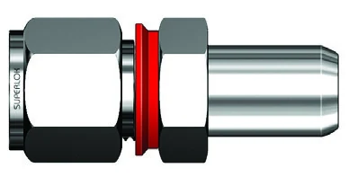 Manufacturer illustration: BMT SUPERLOK i-Fitting SPWCI — Male Pipe Weld Connector with red installation check ring(s)