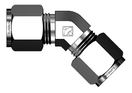 Manufacturer illustration: BMT SUPERLOK SHUE — 45° Union Elbow