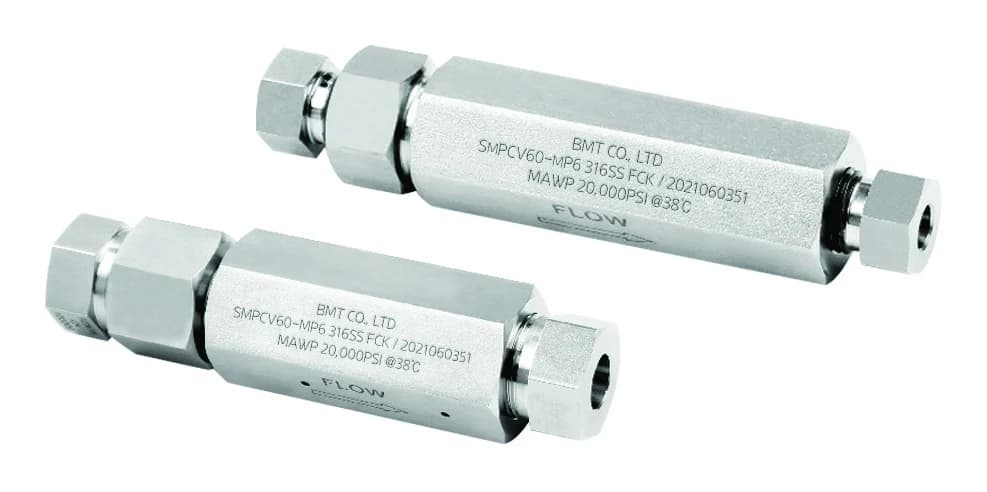 BMT SMPCV medium-pressure check valves marked 20,000 psi