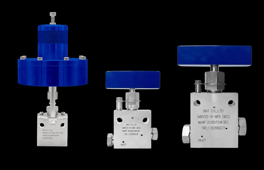 BMT SMNV medium-pressure needle valves with pneumatic and manual operators